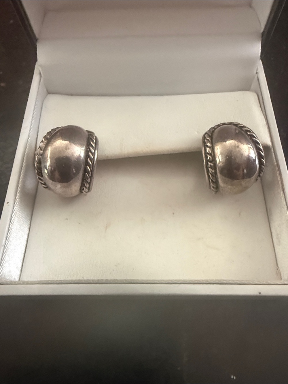 Sterling Silver Rope-Trim Dome Earrings - Silver oversized Huggies Earrings 925